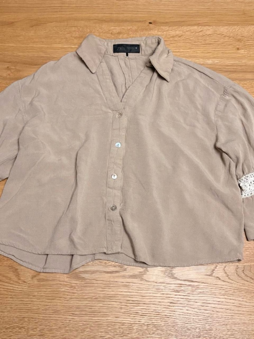 Zara Taupe Button-Front Collared Women's Shirt